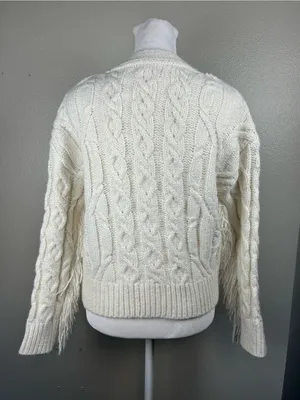 Altar'd State Cream Cable-Knit Frindge Boho Cardigan size XS thumbnail 2