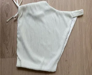 Peppermayo One-Shoulder Ivory Ribbed Crop Top thumbnail 1