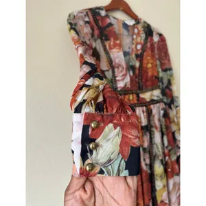 L'Atiste Burnt Orange Floral Semi Sheer Deep V Maxi Dress Size Small thumbnail 5