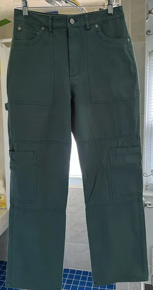 Forever 21 Wide Leg Carpenter Teal Green Pants Size Medium thumbnail 1