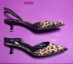 Open Edit SZ 8.5 Animal Print Pointed Toe Slingback Heels Y2K Femme Fatale thumbnail 1