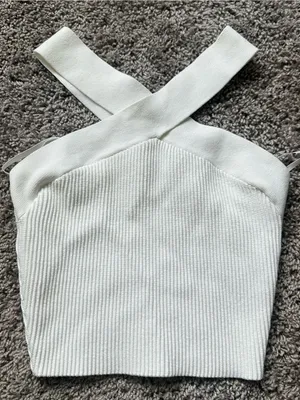 Aritzia White Ribbed Cross-Strap Knit Crop Top thumbnail 2