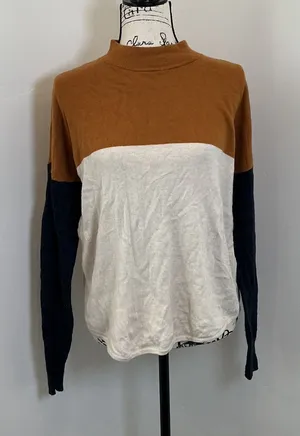 Madewell Colorblock Mock Neck Sweater Brown Cream Navy Size Medium Relaxed Knit thumbnail 1