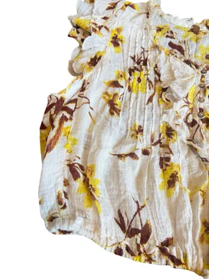 Free People One Naya Floral Crop Top Shirt Blouse Gauze Stretch Size Large thumbnail 4