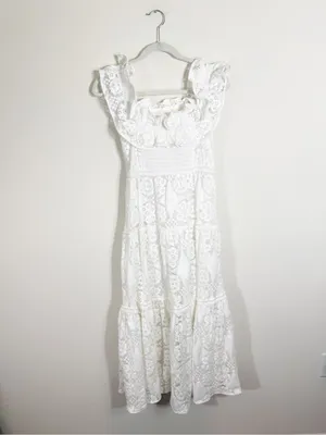 Meimeij White Lace Midi Dress Ruffle Size 6 thumbnail 3