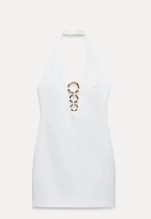 mini dress white fitted bodycon halter party cocktail thumbnail 11