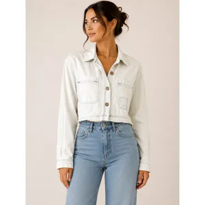 Free People Women Jacket Small White We The Free Cropped Raw Hem Cotton Linen thumbnail 2