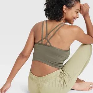 All In Motion Light Support Strappy Crop Sports Bra Top Olive Green Size M thumbnail 5