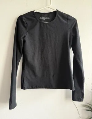 Beyond Yoga Womens Long‎ Sleeve Crew Neck Top Charcoal Gray Thumbholes Size M thumbnail 1
