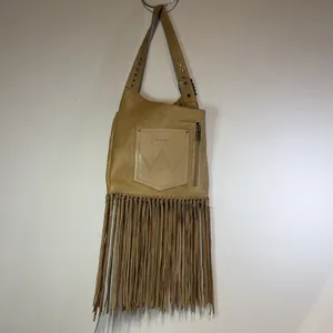 Wrangler Brown Fringe Studded Shoulder Bag Zip Closure Inner Pockets Western thumbnail 2