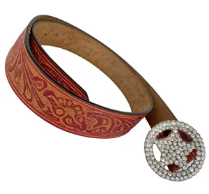 Western Embellished Star Bling Tooled Bonded Leather Belt Sz Large thumbnail 1