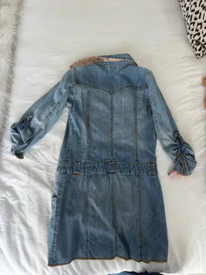Joie Blue vintage denim dress with gold stitching and button-up front thumbnail 5