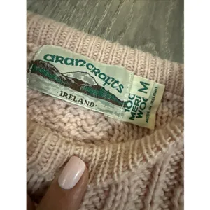 Aran Crafts Sweater Women M Pink Merino Wool Fisherman Cable Knit Ireland * thumbnail 2
