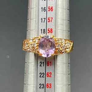 Purple Clear Rhinestone 14k Gold Electroplate Cocktail Ring Size 9 thumbnail 5