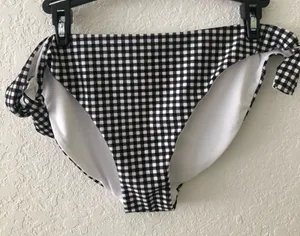 BONGO Womens Black White Gingham Bikini Bottom Side Tie Juniors NEW XL thumbnail 1