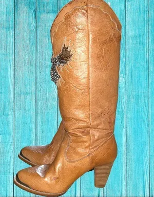 Sam Edelman camel colored cowgirl boots! Cute feather design! thumbnail 8