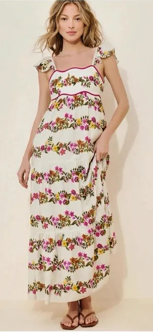 Saylor Ayame Floral Flutter Sleeve Tiered Maxi Dress Small thumbnail 1