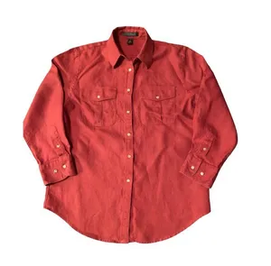 Lauren Ralph Lauren Sz S 100% Linen Burgundy Womens Button Up Shirt Preppy Beach thumbnail 1