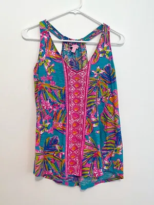 LILLY PULITZER Minka Trapeze Tank Top Sea Blue Summer Haze Pink Tropical Floral thumbnail 2