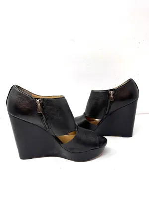 COACH black leather peep toe wedge shoes, size 8.5B thumbnail 8