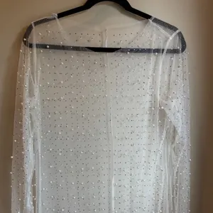 Women Sexy Sheer Mesh Pearls Beaded Cami Wedding Pearl Rhinestone Dress thumbnail 3