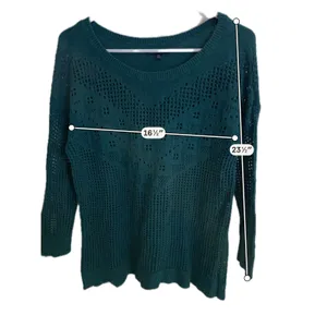 American Eagle Green‎ Open Knit Pointelle Sweater Womens Medium Y2K Forest Green thumbnail 3