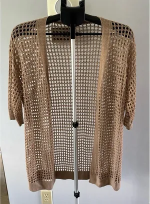 Women's Tan Woven‎ Short Sleeve Cardigan Size Small thumbnail 1
