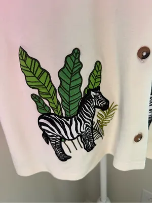 Blair Cream Embroidered Zebra Button Down Shirt XL Grandmacore Safari Animal thumbnail 5