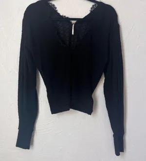 Free PeopleDream girl knit lace trim sweater top size XS thumbnail 1