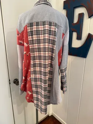 Free People women’s “All Patched up”Striped Panel Button-Down Shirt Sz S thumbnail 3
