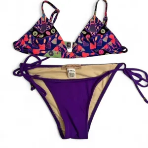 Mara Hoffman Bikini Set Purple Psychedelic Print Triangle Side Tie Medium thumbnail 2