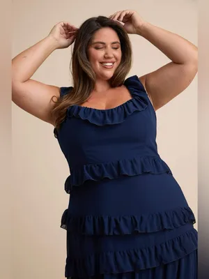 LULU’S Compelling Romantic Dark Blue Ruffled Tiered Maxi Dress thumbnail 6