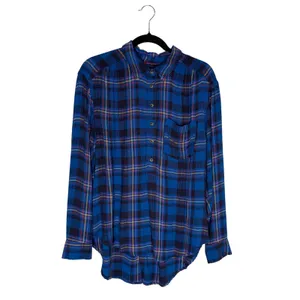 Anthropologie Plaid Tunic Womens M Blue Excellent‎ Button Back Flannel Shirt thumbnail 2