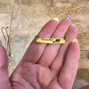 Mama bear necklace with one cub gold bar necklace thumbnail 2