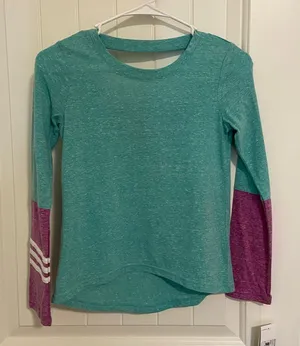NEW Adidas women’s turquoise‎ purple lightweight cutout back long sleeve top S thumbnail 1