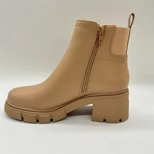 Vodvob Boots Womens 7.5 Tan Chelsea Fashion Lug Sole Ankle‎ Chunky Heel Boots thumbnail 2