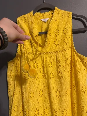 Crown & Ivy yellow eyelet lace coastal tank dress size medium thumbnail 2