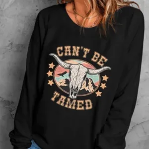 Can’t Be Tamed Western Longhorn Skull Sweatshirt Black NWT thumbnail 3