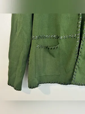 Grace Dane Lewis Green Knit Cardigan w/ Faux Black Leather Trim Frankenstein S thumbnail 6