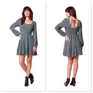 B.O.G. Band Of The Free Womens Genevieve Teal‎ Diamond Long Sleeve Mini Dress S thumbnail 2