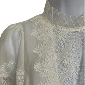 GRACIA Pure‎ White Lace Balloon Sleeve Mock Neck Victorian Blouse Top EUC Size M thumbnail 3