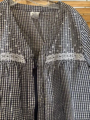 croft & barrow Navy and White Gingham Embroidered Front Robe Medium thumbnail 3