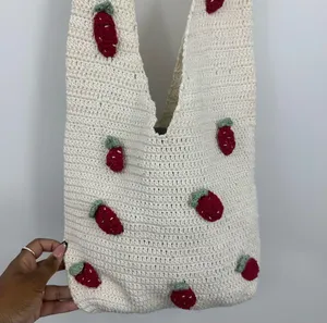 Strawberry Crochet Cross Body Bag Boho Fairycore thumbnail 5