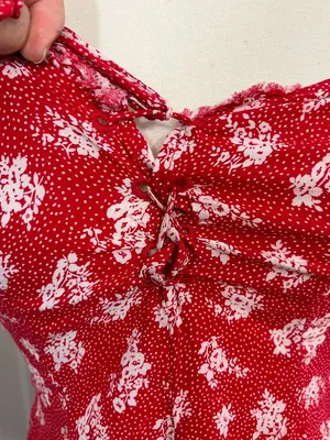 Free People Small Red Ditsy Floral Tie-Front Mini Tank Dress thumbnail 10