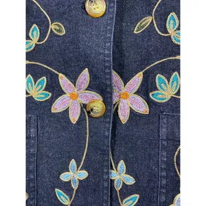 Vtg Maggie Sweet‎ Jean Blazer Jacket Women M Black Floral Embroidered Sequin Art thumbnail 4