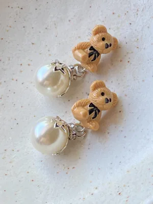 Handmade Kawaii teddy bear y2k fairy 2WAY studs & dangle earrings🧸🌟 thumbnail 9