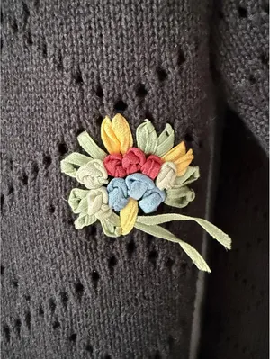 Susan Bristol Petites Hand Embroidered Black Knit Cardigan Sweater Medium thumbnail 9
