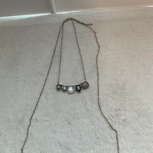Two Layered Necklace with stones Silver thumbnail 4
