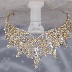 Elegant Gold Tiara with Crystal Accents thumbnail 2