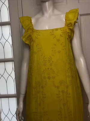 Payal Jain BOHO Yellow Eyelet Floral Lace by Anthropologie Maxi Dress Dz 2 thumbnail 4